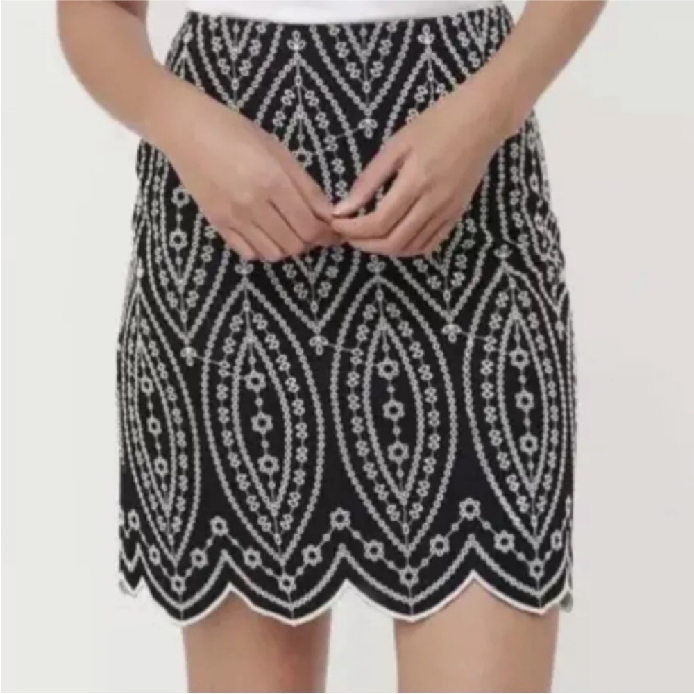 LOFT Black and White Patterned Mini Skirt